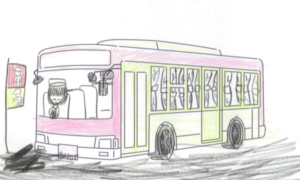 ピンクとみどりのバス